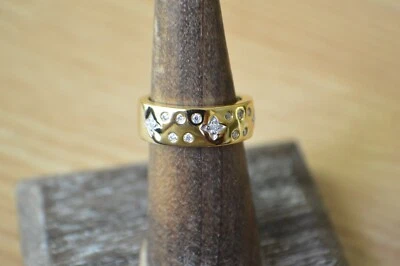 0.25ct Moissanite Celestial Band Ring 14K Yellow Gold over Fine Silver Size 6 - Image 1 of 4