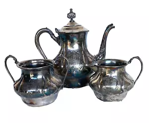 Victorian Britannia Metal Co. Silber-Teeservice mit vier Tellern, handgehämmert & ziseliert - Bild 1 von 24