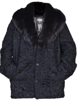 Men's Black Real Persian Lamb Fur Jacket FOX fur collar All Sizes Pre Sale - Image 1 of 4