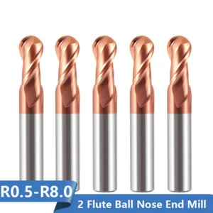 Broca de enrutador CNC de 2 flautas de carburo espiral nariz bola HRC55 R1-6 mm TiAlN - Imagen 1 de 6