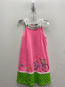 Hartstrings SIZE 8 Hot Pink Green/White Bicycles Girl's Dress - Picture 1 of 1