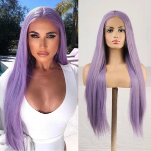 Long Silky Straight Wigs Purple Lace Front Synthetic Wig Natural Cosplay Party - Picture 1 of 10