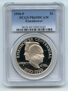 1990 P $1 Eisenhower Silver Commemorative Dollar PCGS PR69DCAM - Picture 1 of 1