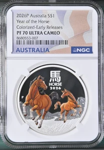 2026 Australia Lunar HORSE 1 oz Silver PROOF Colorized Perth BOX COA ER NGC PF70 - Picture 1 of 7