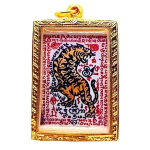 Tiger Talisman Master Thiang Nuammana Gold Micron Pendant Thai Buddha Amulet - Picture 1 of 5