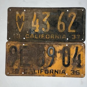 Old Vintage 1936 1937 CALIFORNIA CA License Plate Black Blue Yellow Car Auto Tag - Picture 1 of 2