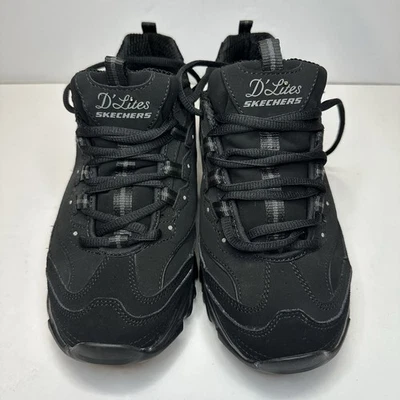 Skechers D'Lites Play On 黑色女式 10 码宽版运动鞋 11949W — 第 1/4 张图片