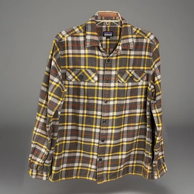 Мужская фланелевая рубашка Patagonia Fjord M желтая серая клетчатая из органического хлопка 53947 - Изображение 1 из 4