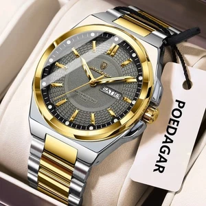 Classic Trendy POEDAGAR Luxury Men's Watch Quartz 3Bar Luminous Date Stainless - Picture 1 of 19