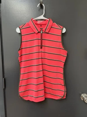 Nike Golf Dri-Fit Mujer Coral Rayas Estampado Sin Mangas Camisa de Golf Talla L Foto 1 de 4