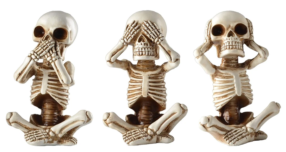 JORAE Skeletons Statue Hear See Speak No Evil Baby Halloween Figurines Home Deco