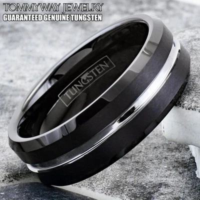 Tungsten Carbide Men's Ring Black Thin Silver Line Band Corrections Officer - Image 1 of 4