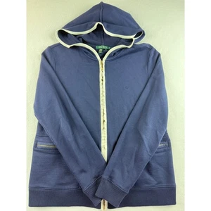 Lauren Ralph Lauren Damen Kapuzenjacke mit Reißverschluss Blau Elfenbein Besatz Medium - Bild 1 von 10