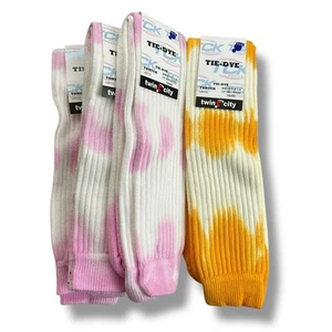 Tck Tie Dye Pink White Tube Socks Soccer Size L 3 Pair With Yellow Tie Dye Socks - Picture 1 of 2