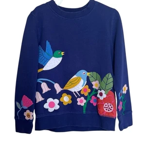Girls Mini Boden Sweatshirt Appliqué Bird Flowers Jumper Age 7 - 8 Years - Picture 1 of 6