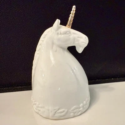 Figura Cabeza Busto UNICORNIO Campana Enesco Hueso China Vintage 1980 Dorado Blanco 4" Foto 1 de 4
