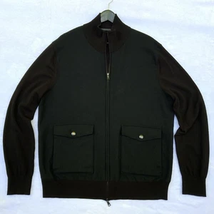 Banana Republic Wool Sweater Jacket Sz XL Black Patch Pockets Full Zip Preppy - Picture 1 of 16