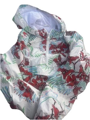 Levistraus толстовка с капюшоном женщин средний свитер пуловер белый красный цветочный 1/4 молнии - Изображение 1 из 2