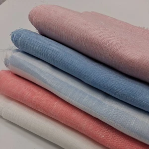 Remnant Scrap Bag 5 Pieces 100% Irish linen Craft Fabric QF84 Pastel Blue Coral - Picture 1 of 6