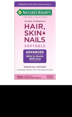 Nature's Bounty Hair Skin Nails Vitamins Biotina Ácido Hialurônico 150 Cápsulas Gelatinosas - Imagem 1 de 2