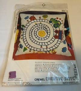 Crewel Needle Craft 13" Pillow Kit 897 "Sunshine Express" Train flower sun Kids - Picture 1 of 7
