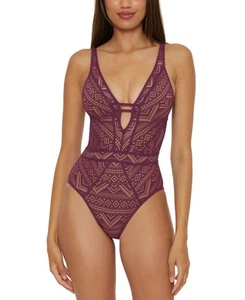 Becca Color Play Crochet Plunge-Neck One-Piece Swimsuit MSRP $128 - Picture 1 of 4