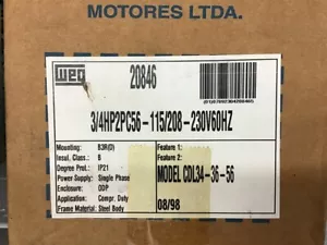 Weg CDL34-36-56 3/4 HP AC Motor 115/208-230 V Single Phase 2P 3600 Rpm 56 Fr - Picture 1 of 8