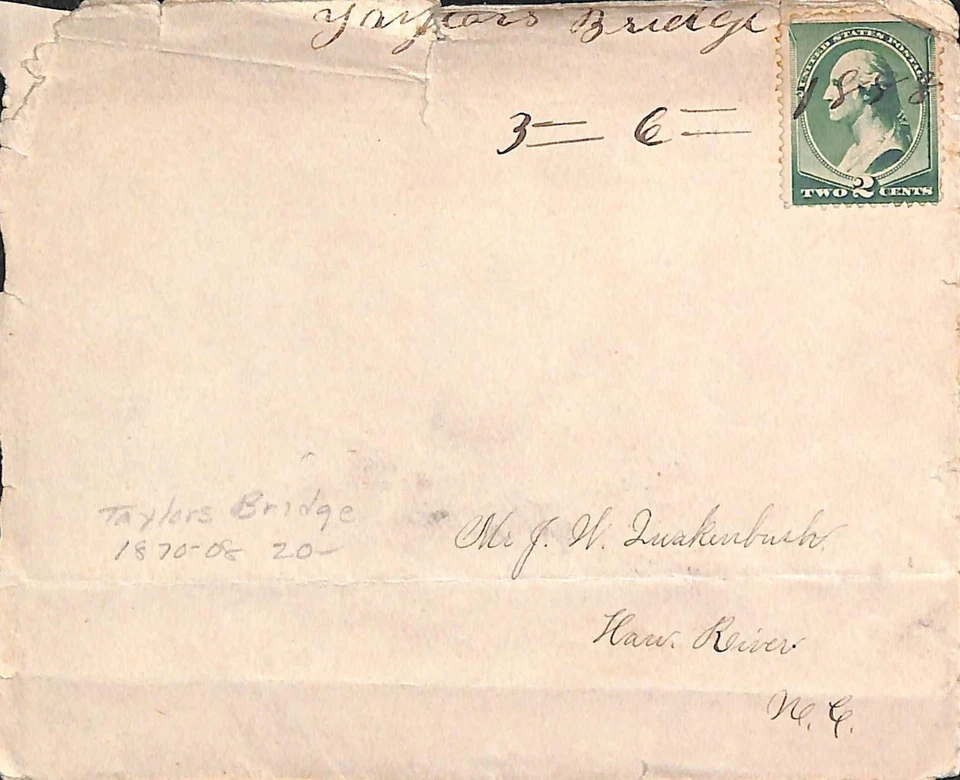 Taylors Bridge NC 2 cent 1888 Cover to Haw River NC - Image 1 of 1