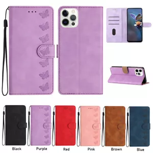 Butterfly Leather Shockproof Wallet Card Phone Case For iPhone 16Pro Max 15 XR 6 - Picture 1 of 13