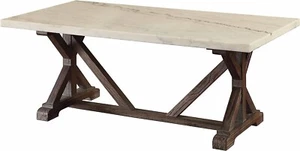 Acme Romina 50" Marble Top Coffee Table in White and Espresso - Picture 1 of 6