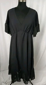 Bloomchic Pleated Empire Waist Pocket V Neck Dress Black Womens 14 16 - Picture 1 of 15