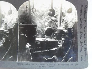 WW1 VEDUTA IN TRINCEA CUCINA SOTTERRANEA SUL FRONTE SALONICA KEYSTONE STEREOVIEW - Foto 1 di 4