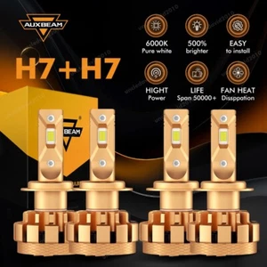 AUXBEAM H7+H7 LED Headlight Hi/Low Bulbs+Canbus For Mercedes-Benz C250 C300 C350 - Picture 1 of 12