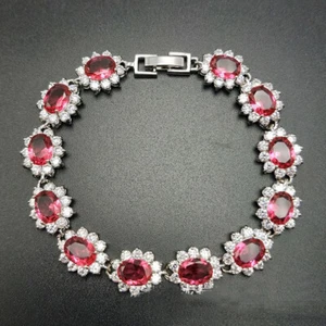 New Fashion Flower Rose Red Garnet Gemstone Silver Women Girl Charm Bracelets - Picture 1 of 6