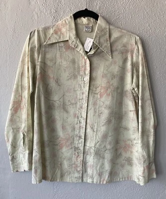 Blusa Floral Crema Prensa Permanente Vintage Años 70 Talla M Foto 1 de 4