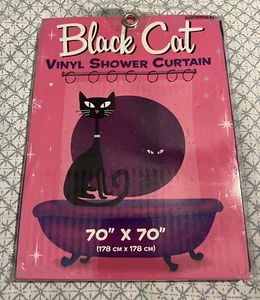 Vintage Black Cat Vinyl Shower Curtain 2004 70”x70” Accoutrements - Picture 1 of 2