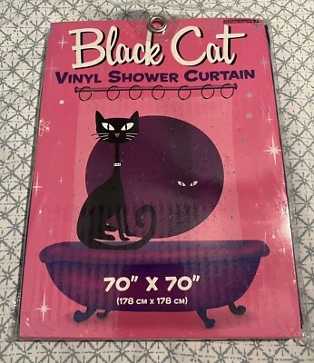 Vintage Black Cat Vinyl Shower Curtain 2004 70”x70” Accoutrements - Image 1 of 2