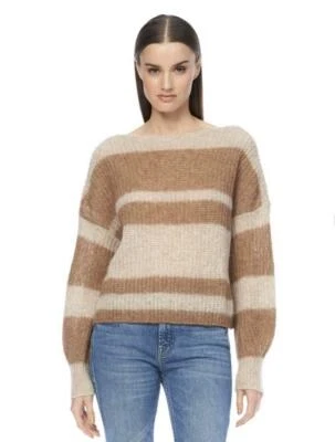 Suéter Pullover 360CASHMERE Talla S Lana Alpaca Tejido Cuadrado Rayas Dorado Camel NUEVO Foto 1 de 4