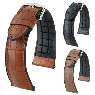 Correa de reloj HIRSCH Premium de cuero de cocodrilo de liberación rápida con núcleo de goma natural Foto 1 de 4