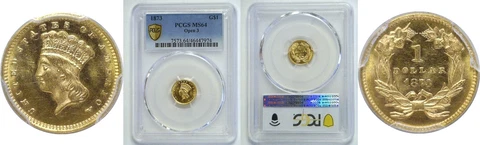 1873 $1 Gold Coin PCGS MS-64 Open 3 Cover