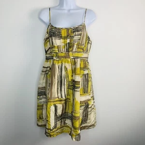 Halogen Womens Sun Dress sz 6 Yellow Black Geometric Spaghetti Strap Silk Blend - Picture 1 of 24