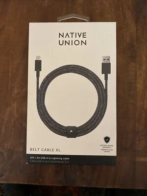 Native Union BELT-L-CS-BLK-3-NP 10' USB to Lightning Cable Genuine Authentic New - Image 1 of 4