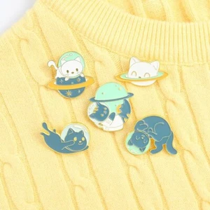 Space Cat Enamel Pin Astronaut Planet Cats Backpack Cute Pins Birthday Gifts - Picture 1 of 10