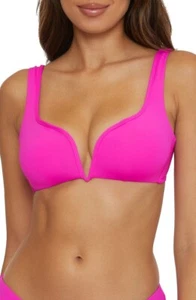 NEW! $88 BECCA ERIN V-WIRE BRALETTE BIKINI TOP VIVID PINK SZ D CUP - Picture 1 of 2