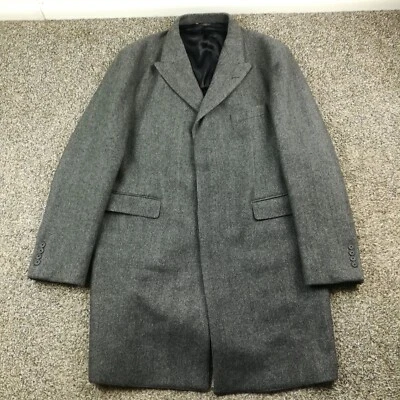 NWOT Brooks Brothers Overcoat Wool Herringbone Gray Black 46R Hand Tailored USA - Image 1 of 4