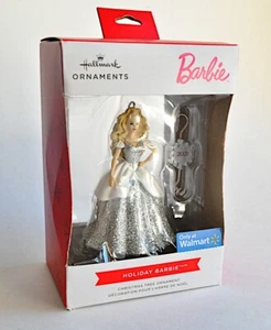 2021 Hallmark Holiday Barbie Ornament w Dated Hook Silver Glitter Dress Mattel - Picture 1 of 8
