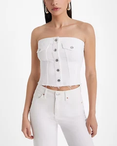 Express White Denim Strapless Button Front Tube Top Women's Medium NWT - Picture 1 of 4