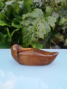 Vintage Handmade Unique Duck Wooden Jewelry Box, Green Felt lining - Picture 1 of 7