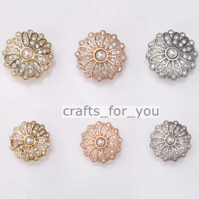 6PCS 20MM 25MM METAL SHANK BUTTONS PEARL RHINESTONE BAG CLOTHING TAILOR CRAFT - Image 1 of 4