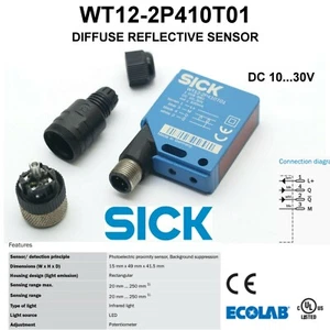 SENSOR FOTOELÉCTRICO DE PROXIMIDAD ENFERMO WT12-2P410 PNP IR 10-30 VDC 250 MM *USADO* - Imagen 1 de 7